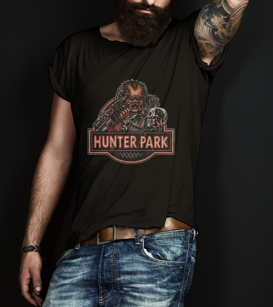 HUNTER PARK Predator Skull Hunter Battle Warrior T-Shirt