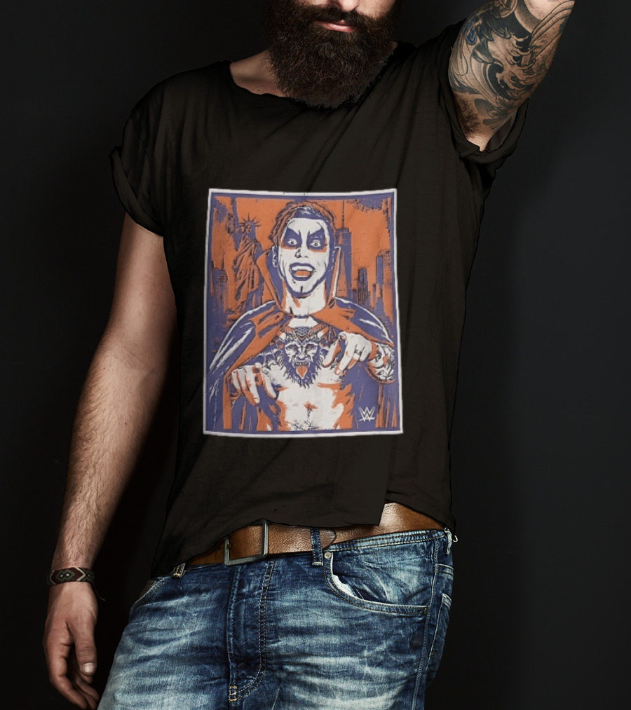WWE Facepaint Wrestler At Liberty Statue Skyline With Demon Tattoo T-Shirt