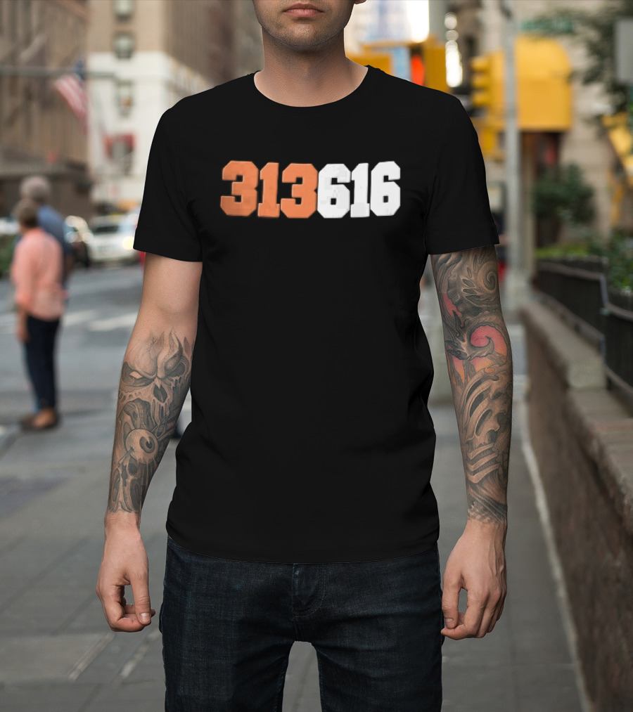 313616 Orange White Varsity Block Digits Jersey Numbers T-Shirt