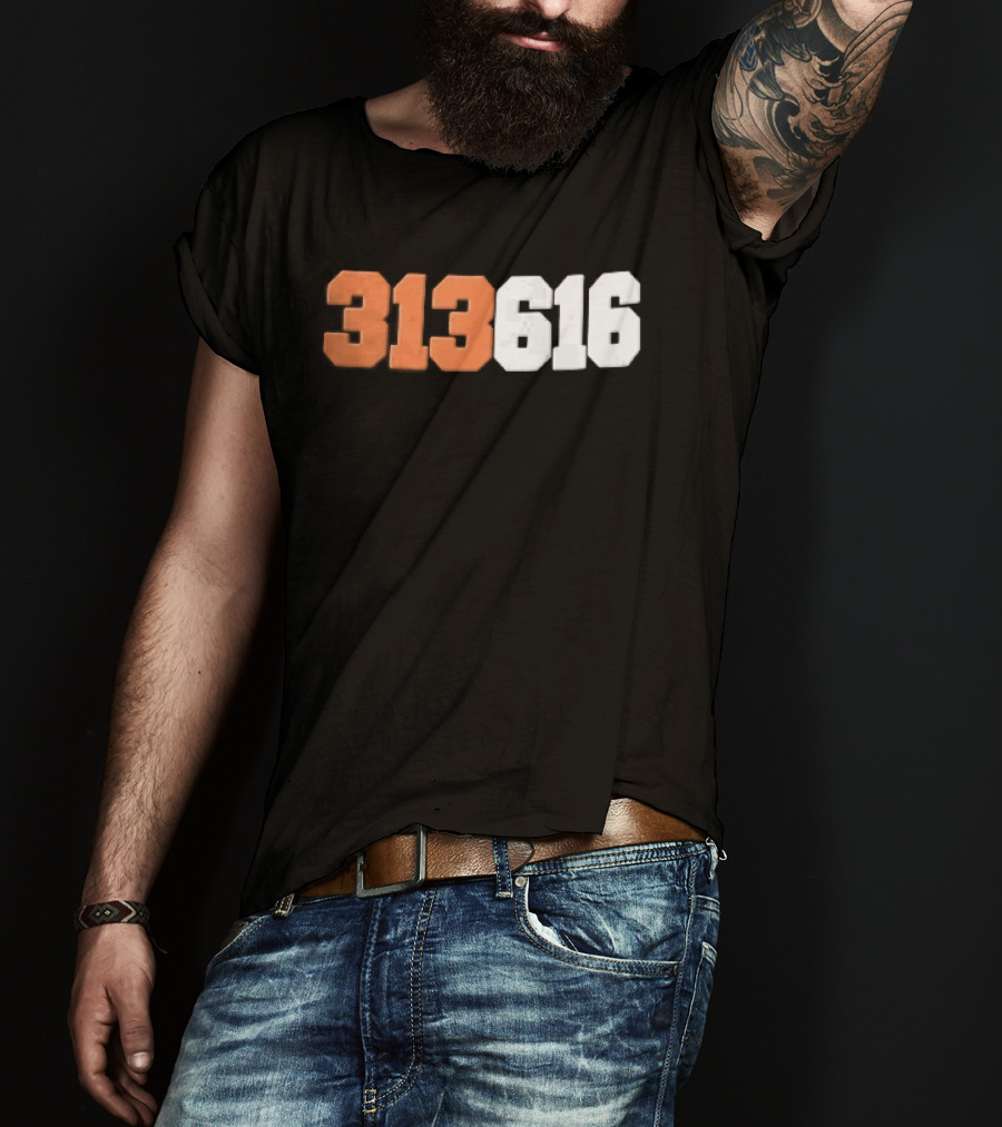 313616 Orange White Varsity Block Digits Jersey Numbers T-Shirt