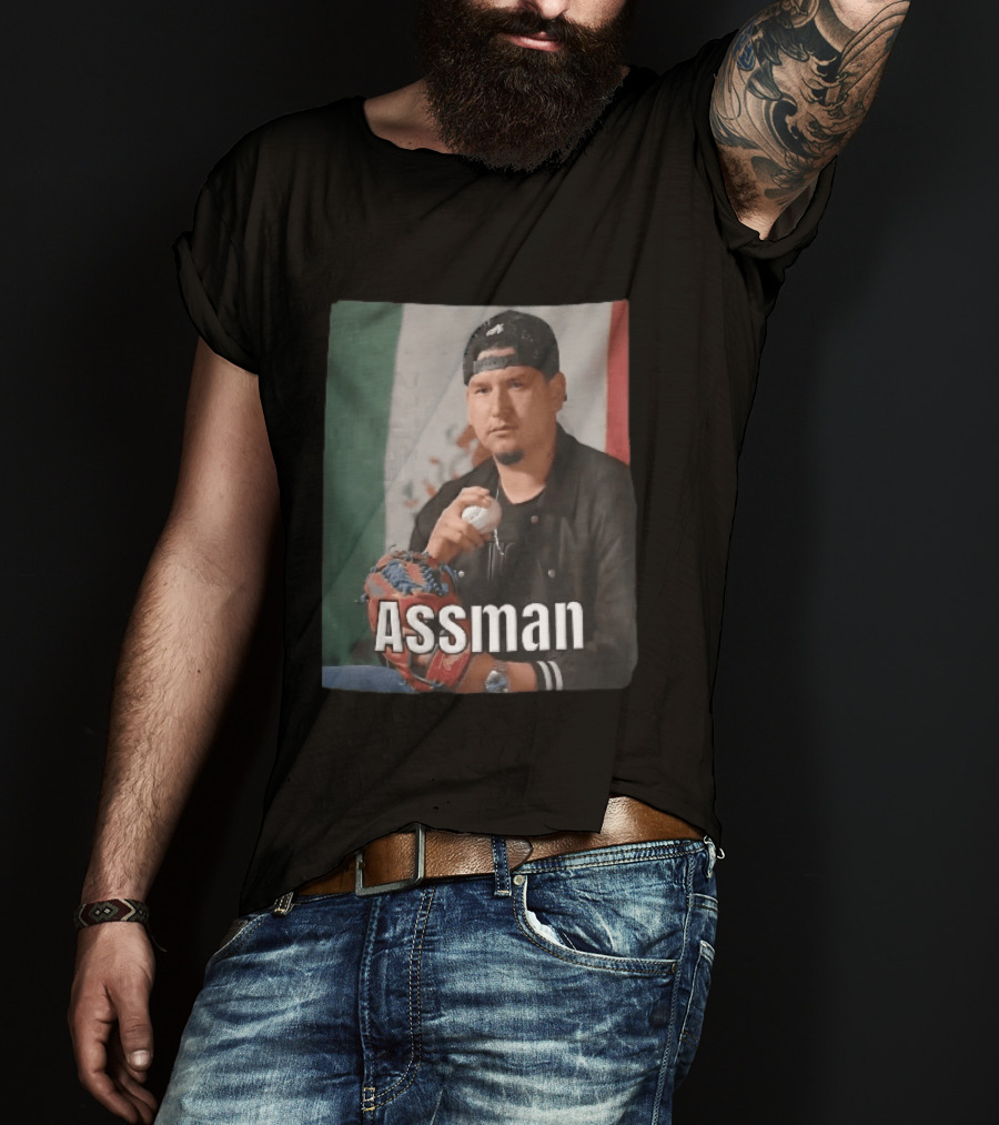 Assman Baseball Pitcher Holding Ball With Mexican Flag T-Shirt
