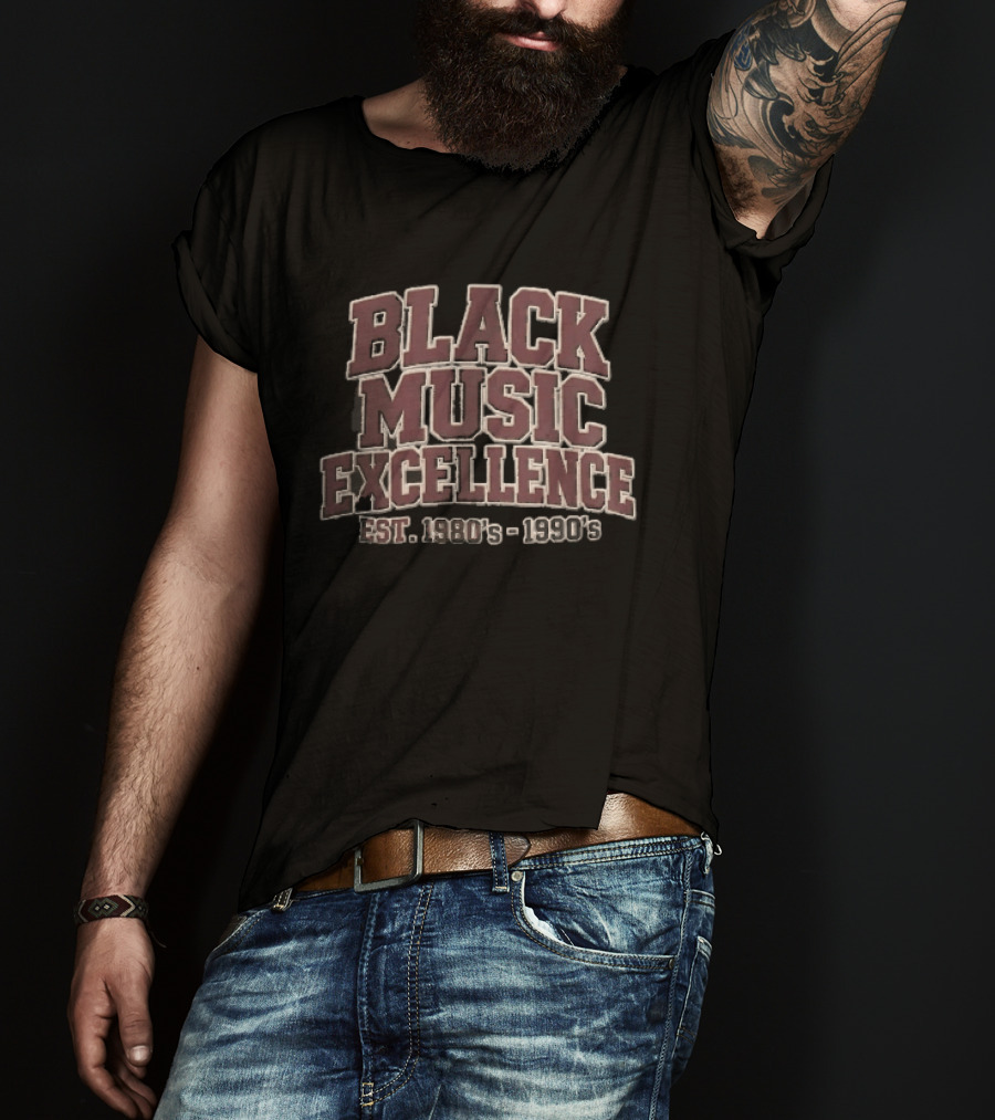 Black Music Excellence EST 1980s 1990s Varsity Block Lettering T-Shirt