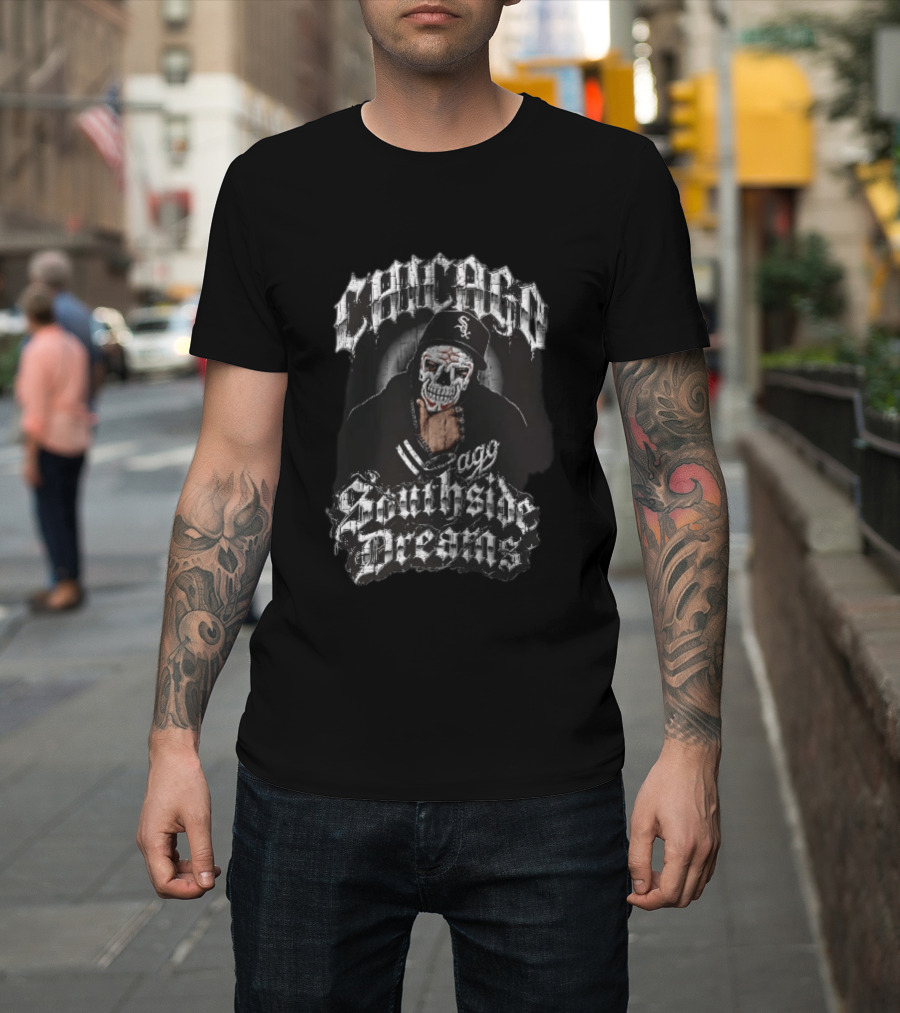Chicago White Sox Southside Dreams Skull Mask Hooded Figure Barbed Wire T-Shirt