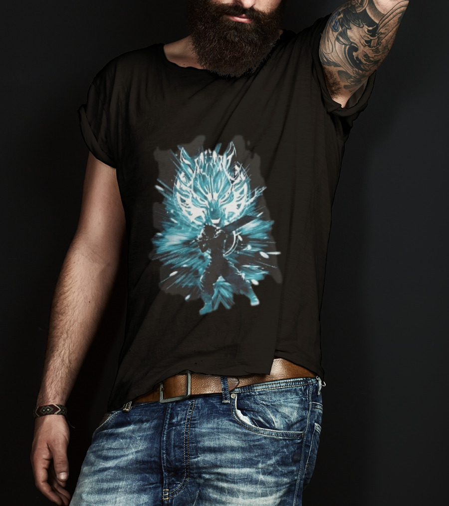 Cloud Strife Buster Sword Wolf Blue Energy Burst T-Shirt