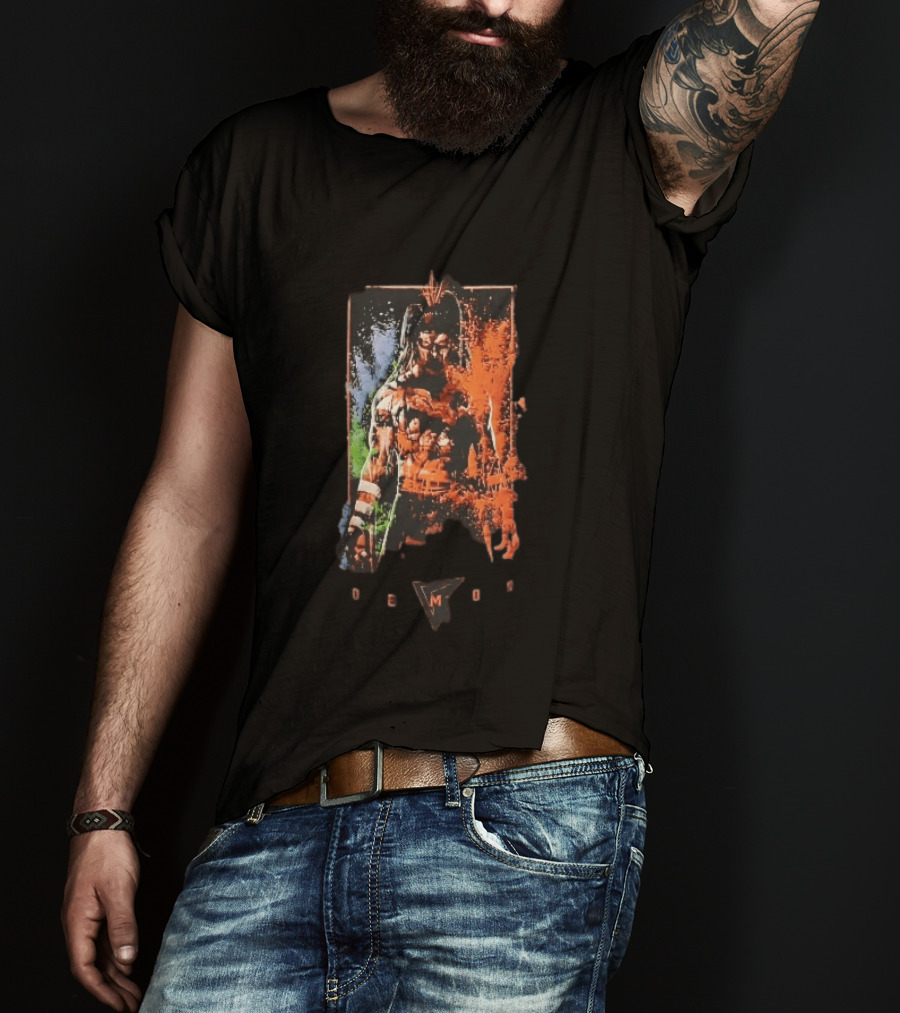 Demon Masked Warrior Orange Splatter Bodypaint Art 3000 T-Shirt