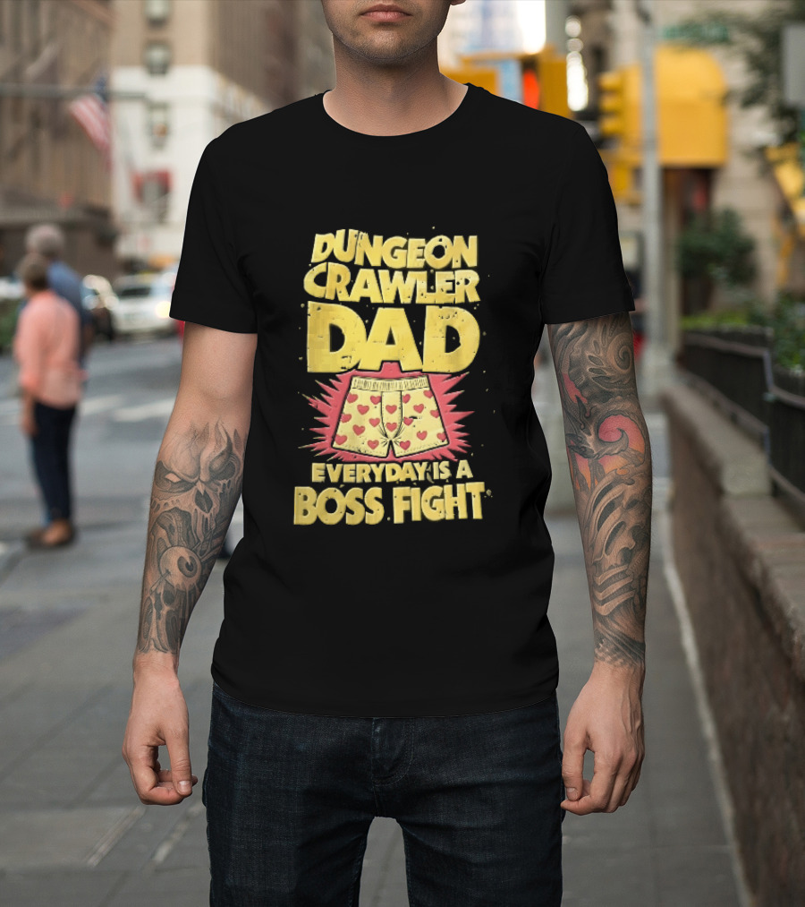Dungeon Crawler Dad Everyday Is A Boss Fight Heart Boxer Shorts Spiky Starburst T-Shirt