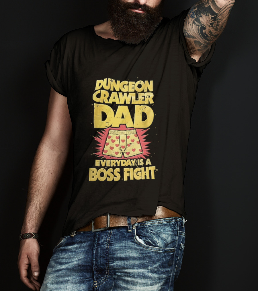 Dungeon Crawler Dad Everyday Is A Boss Fight Heart Boxer Shorts Spiky Starburst T-Shirt