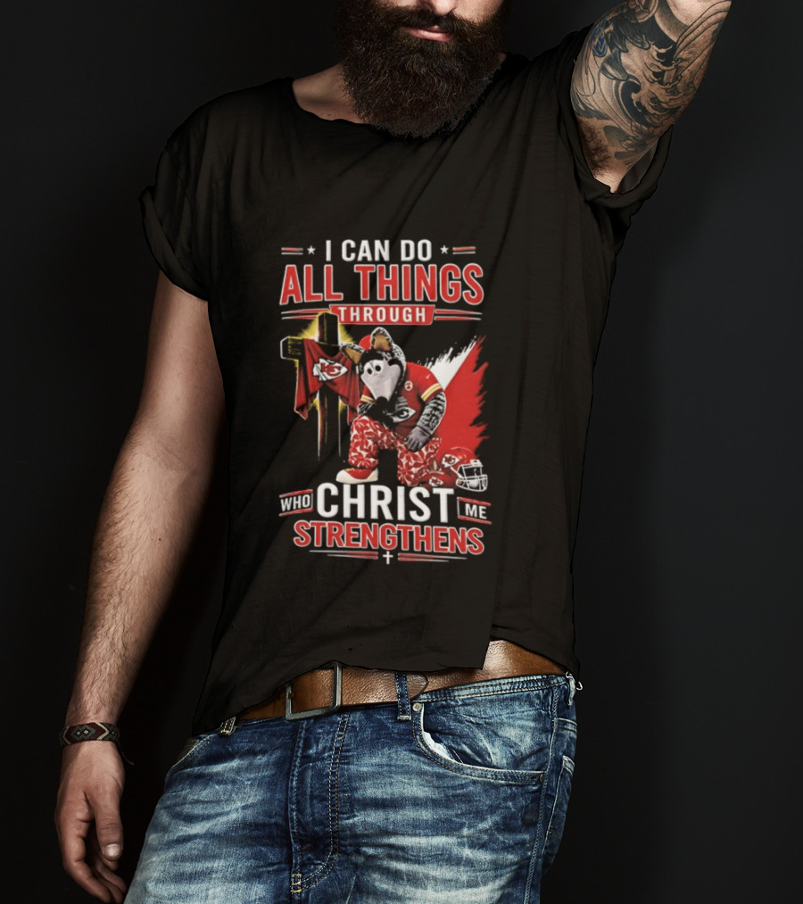 I Can Do All Things Through Christ Who Strengthens Me Kansas City Chiefs Football Player Kneeling Prayer Cross T-Shirt