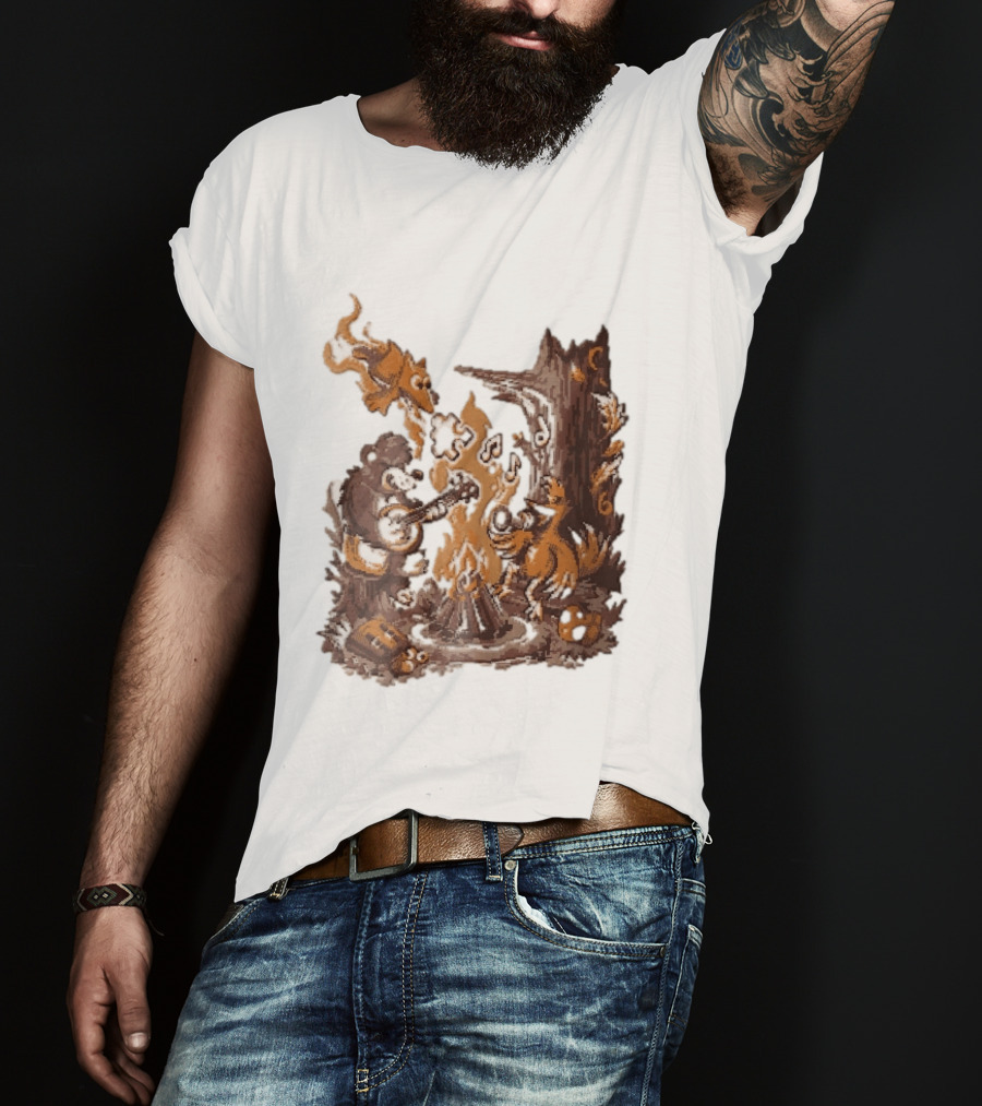 Banjo Kazooie Bear And Bird Music Campfire Jiggy Pixel T-Shirt