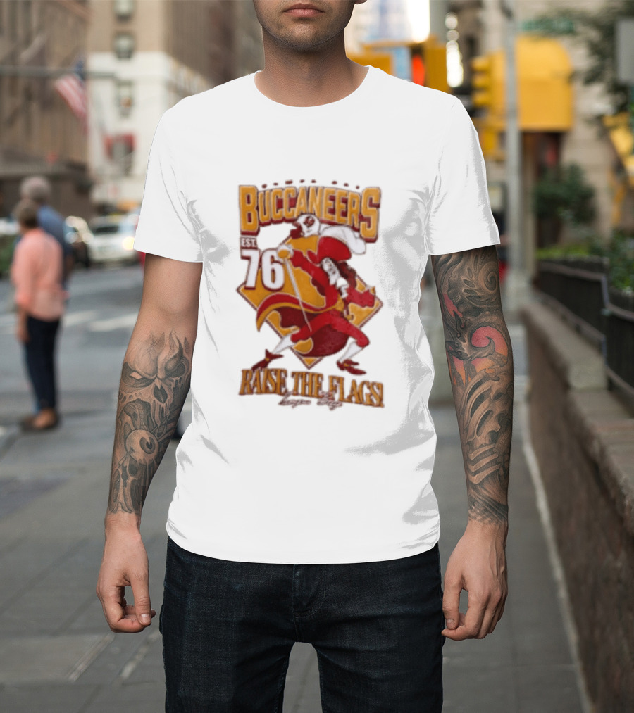 Buccaneers EST 76 Captain Hook Raise The Flags T-Shirt