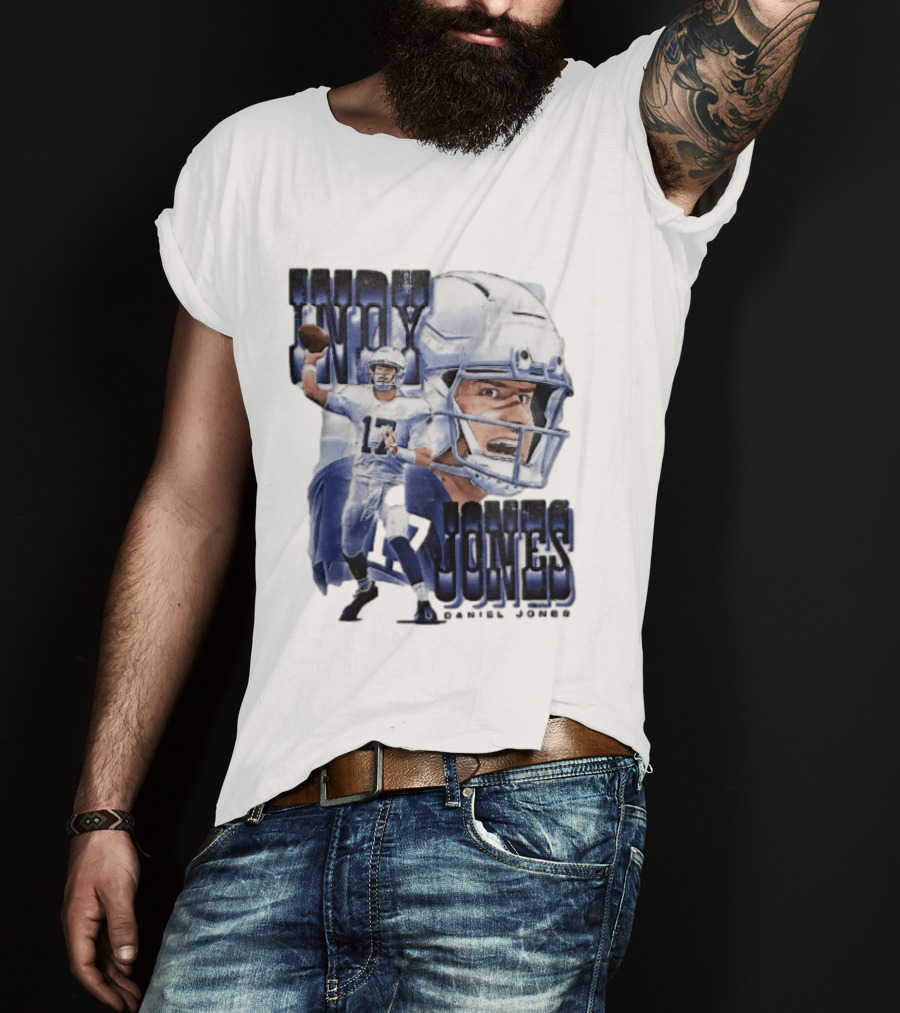 Indy Jones Football Quarterback Throwing Action Close Up Helmet T-Shirt