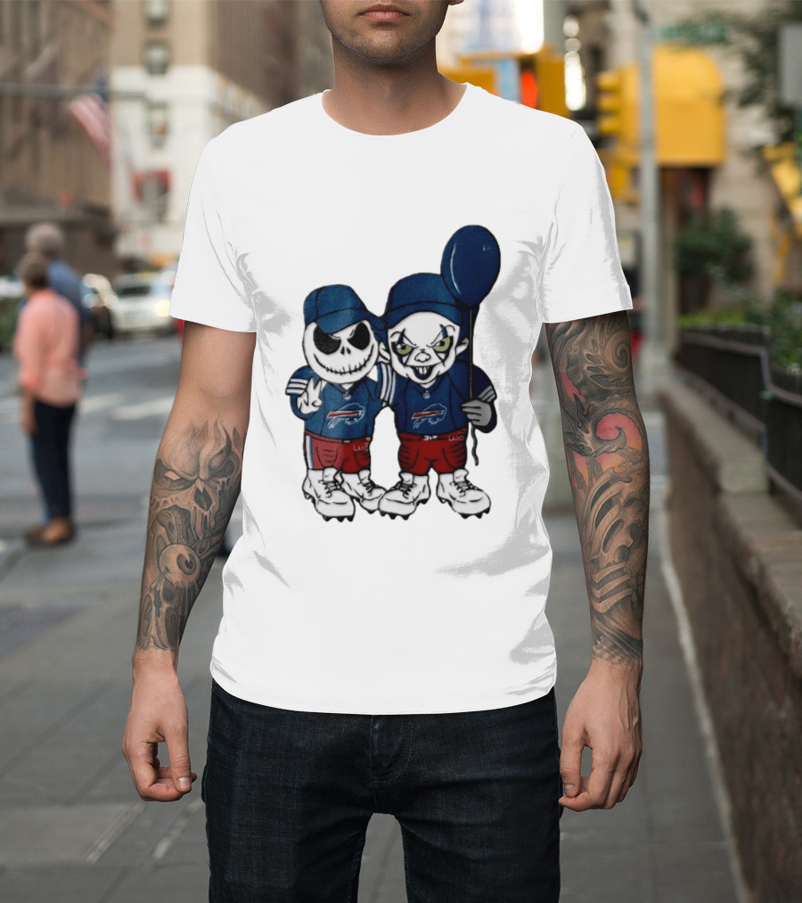 Buffalo Bills Halloween 2026 Jack Skellington Clown Balloon Football T-Shirt