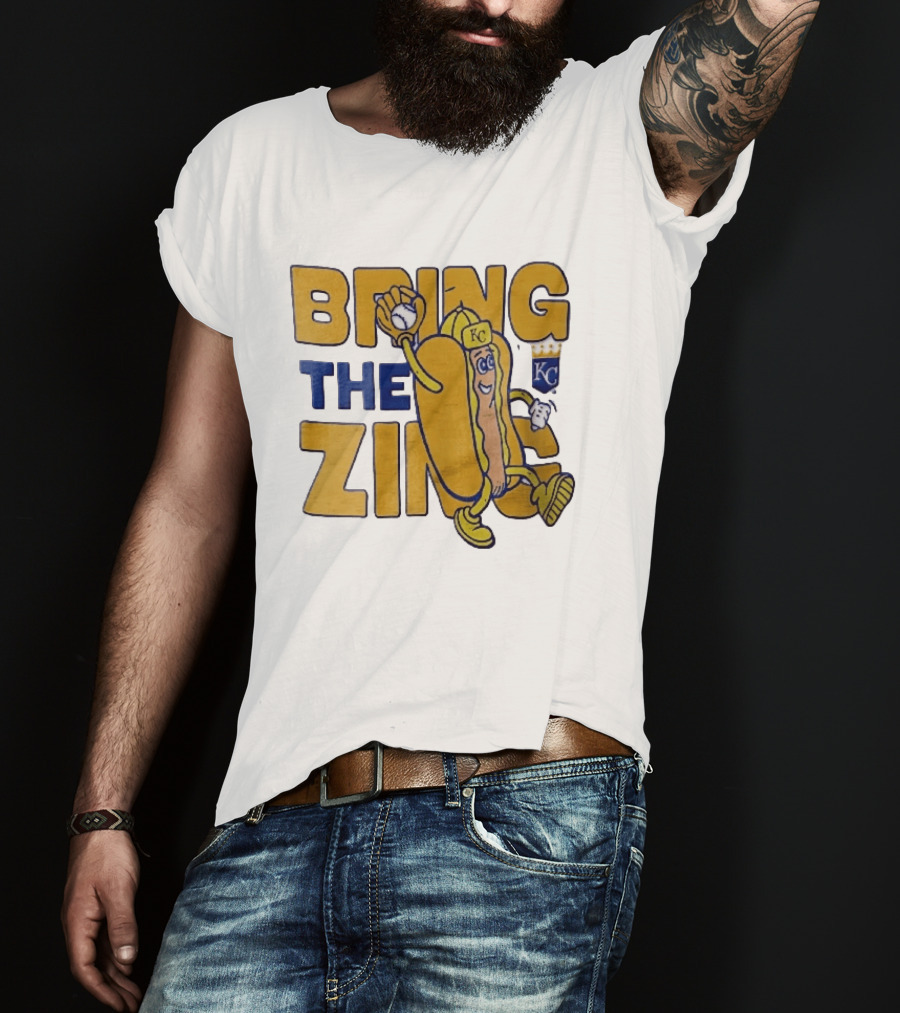 Kansas City Royals Bring The Zing Cartoon Hot Dog KC Baseball Glove T-Shirt