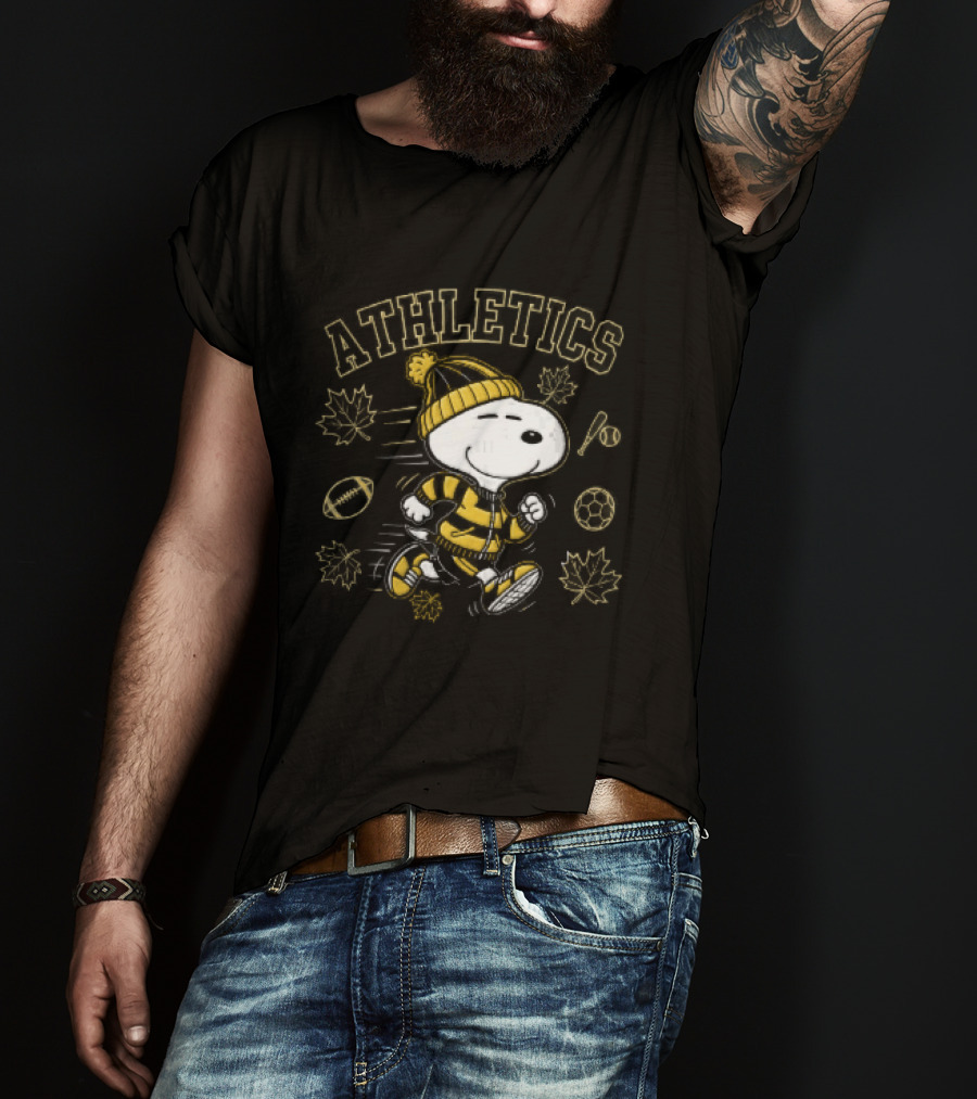 Athletics Snoopy Running Beanie Sports Equipment Maple Leaves Cartoon T-Shirt