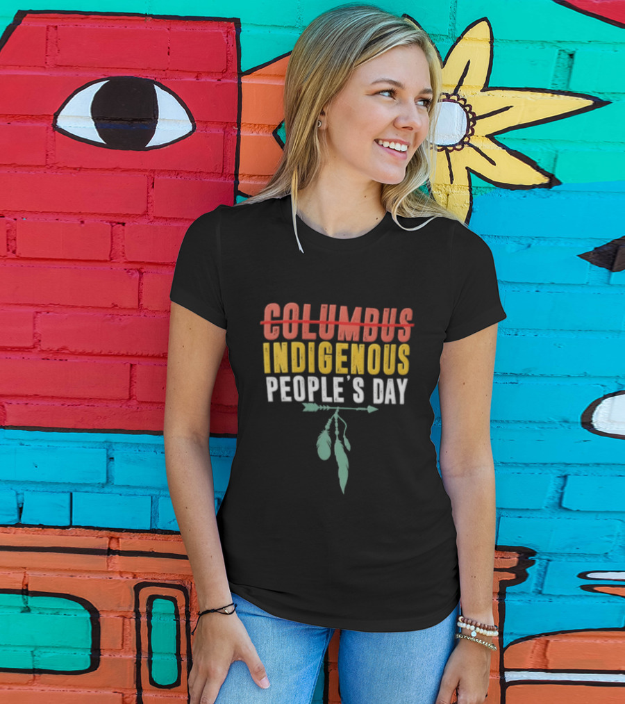 Indigenous People's Day Text With Arrow And Feathers T-Shirt