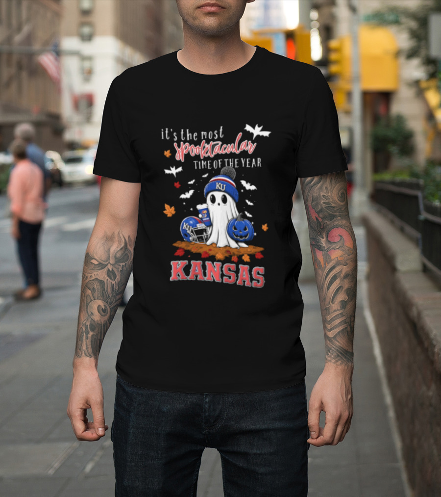 Kansas Jayhawks It's The Most Spooktacular Time Of Year Ghost Beanie Pumpkin T-Shirt