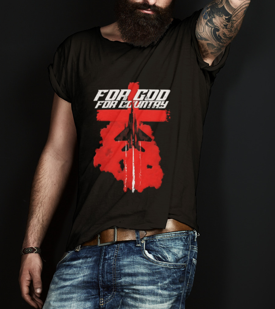 For God And For Country Red Fighter Jet Cross T-Shirt