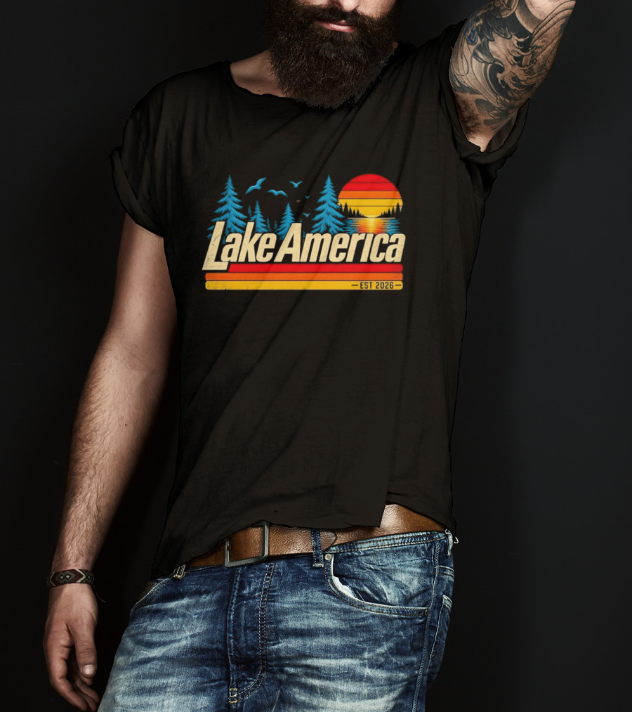 Lake America Est 2026 Sunset Trees Birds T-Shirt