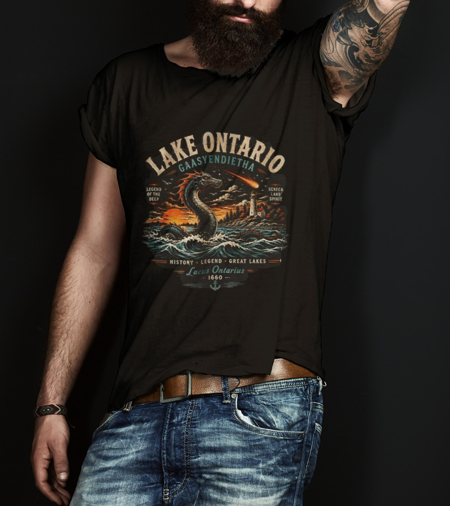 Lake Ontario Gaasyendietha Seneca Legend Of The Deep Lacus Ontarius 1660 Great Lakes History T-Shirt