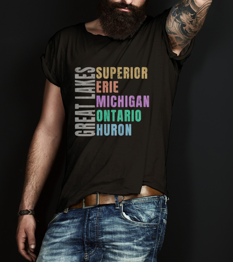 Great Lakes Superior Erie Michigan Ontario Huron Geography T-Shirt