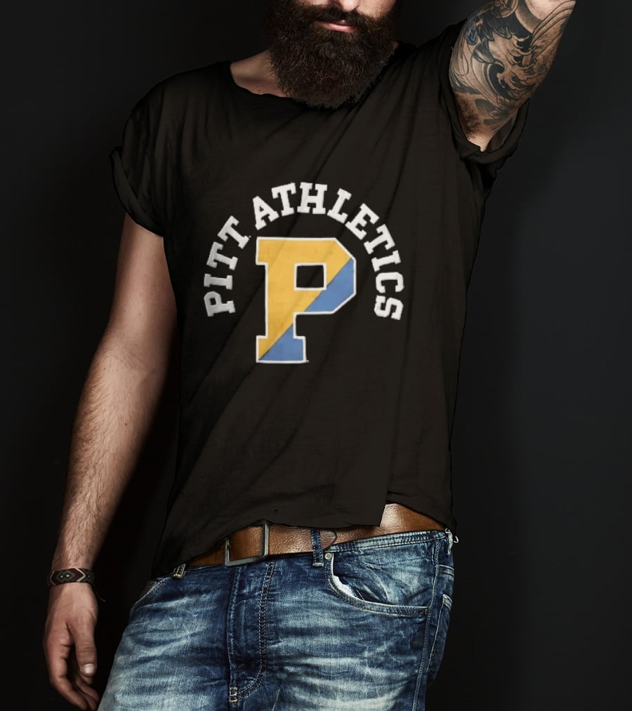 Pitt Athletics P Split Yellow Blue Block Letter Pittsburgh Panthers NCAA T-Shirt