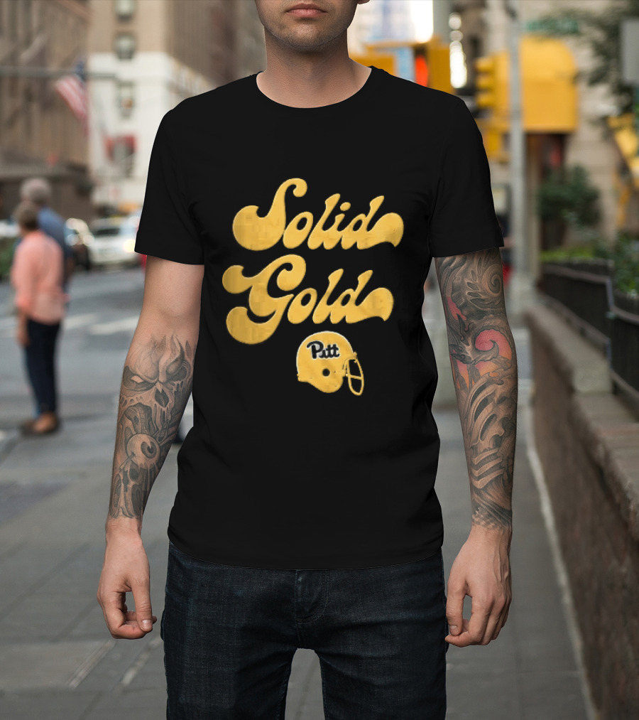 Pittsburgh Panthers Solid Gold Script Font Yellow Football Helmet T-Shirt