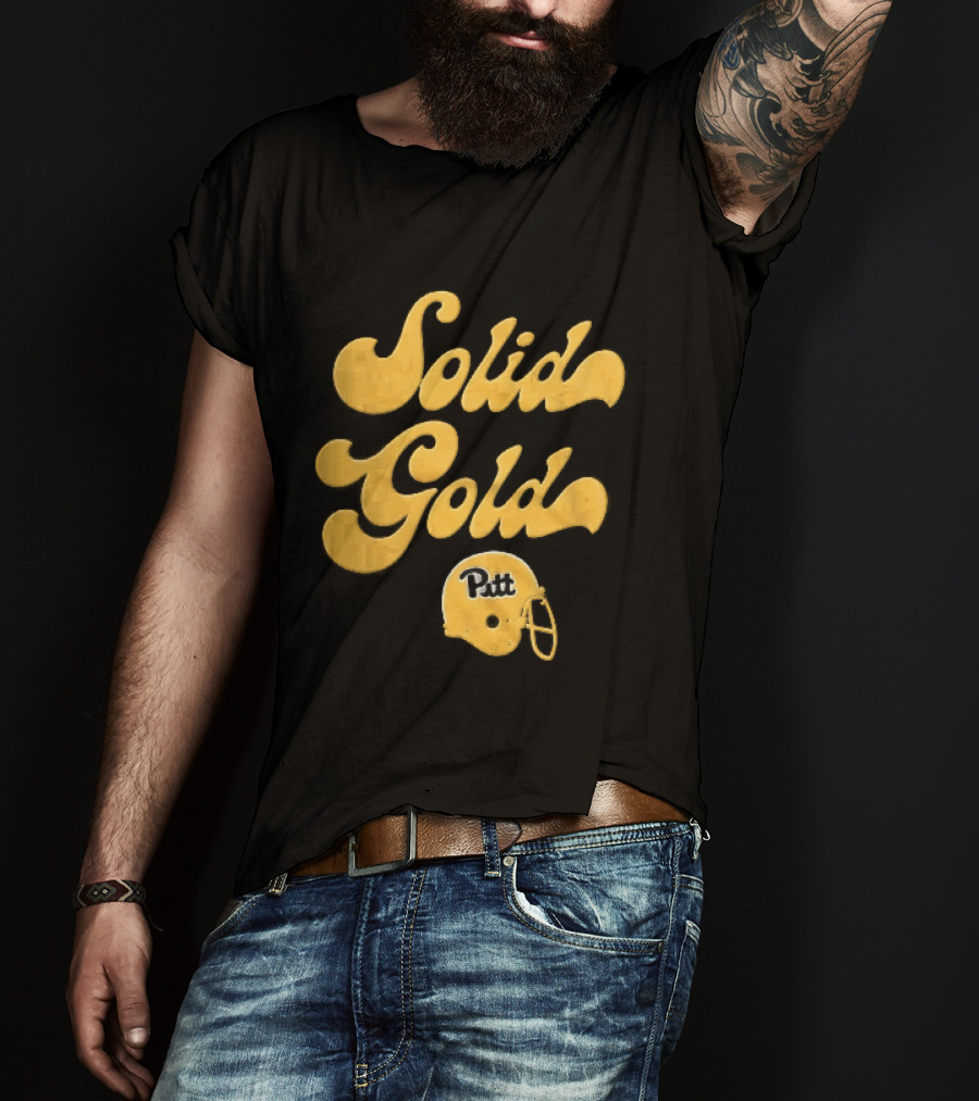 Pittsburgh Panthers Solid Gold Script Font Yellow Football Helmet T-Shirt