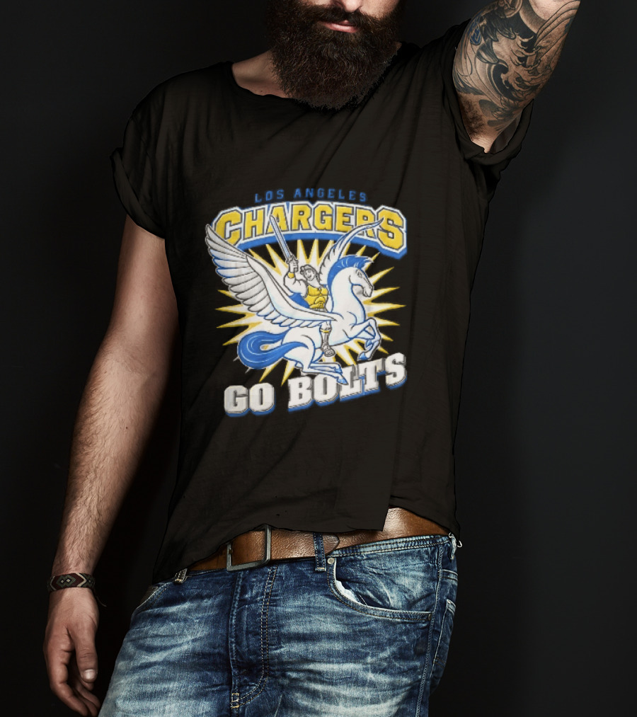 Los Angeles Chargers Go Bolts Hercules Pegasus Sword Cartoon Sunburst T-Shirt