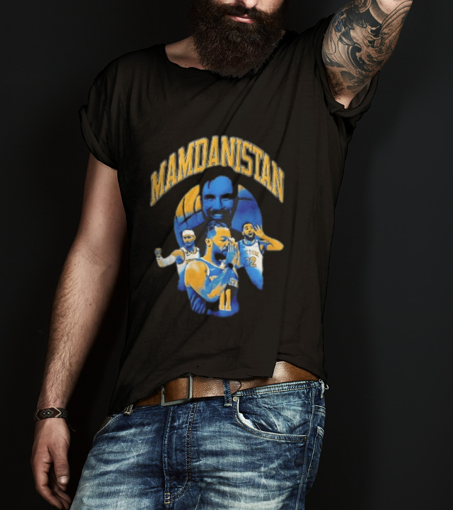 Mamdanistan Jalen Brunson Karl Anthony Towns Zohran Mamdani Halftone Basketball Collage T-Shirt