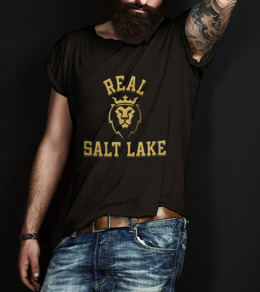 Real Salt Lake MLS Gold Maroon Crowned Lion Head T-Shirt