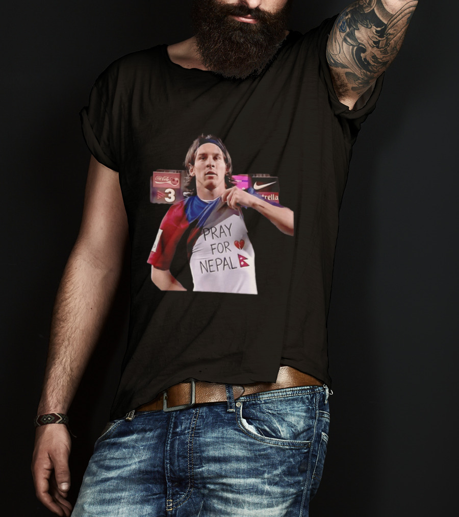 Messi Pray For Nepal 2026 Coca Cola Nike Estrella Football T-Shirt