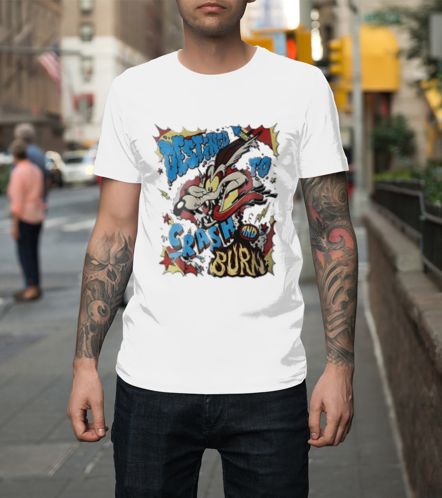 Acme Destined To Crash And Burn Cartoon Wile E. Coyote Rocket Flames T-Shirt