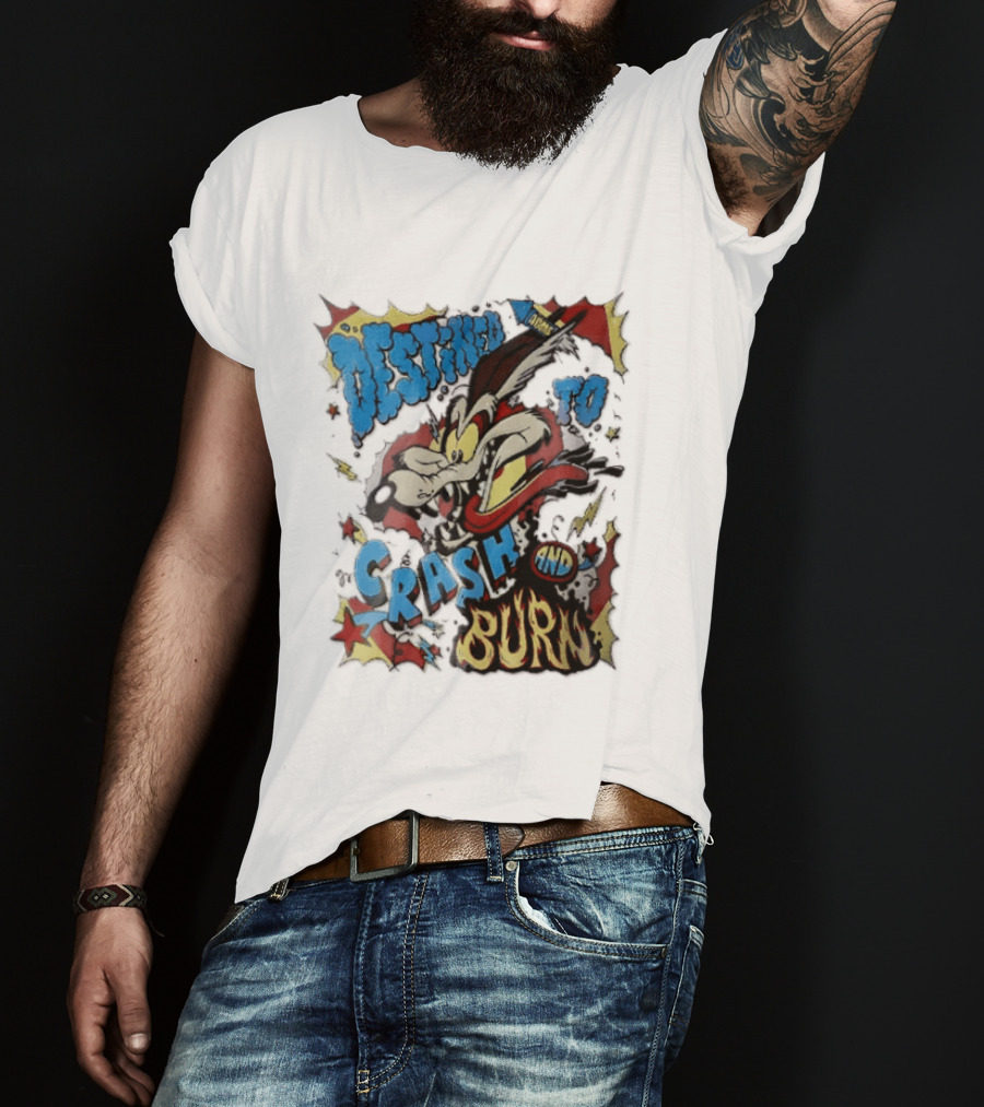 Acme Destined To Crash And Burn Cartoon Wile E. Coyote Rocket Flames T-Shirt