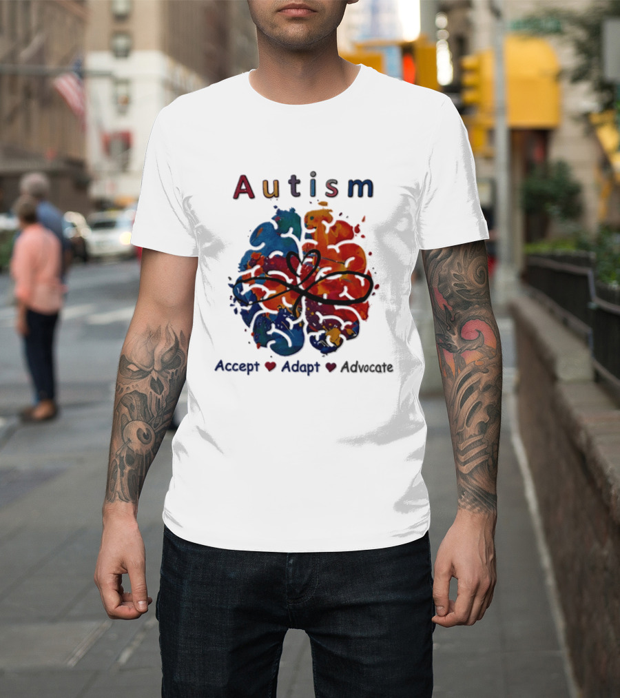 Autism Infinity Heart Accept Adapt Advocate Colorful Watercolor Brain T-Shirt