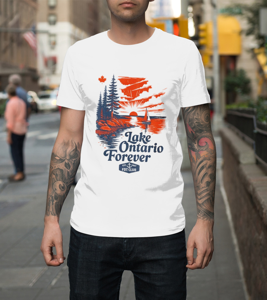 Lake Ontario Forever Sunset Sailboat FDT Club Canada Maple Leaf Scenery T-Shirt