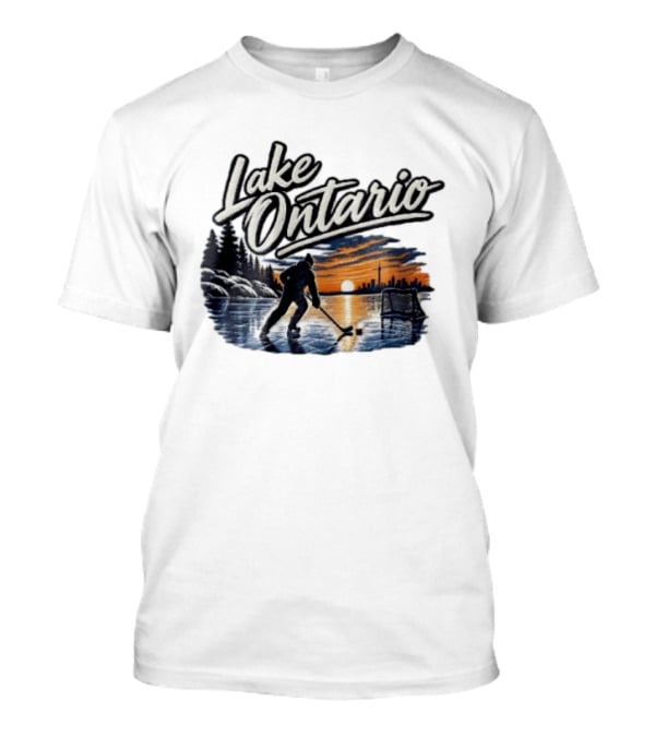 Lake Ontario Ice Hockey Player Skating Sunset Toronto Skyline T-Shirt