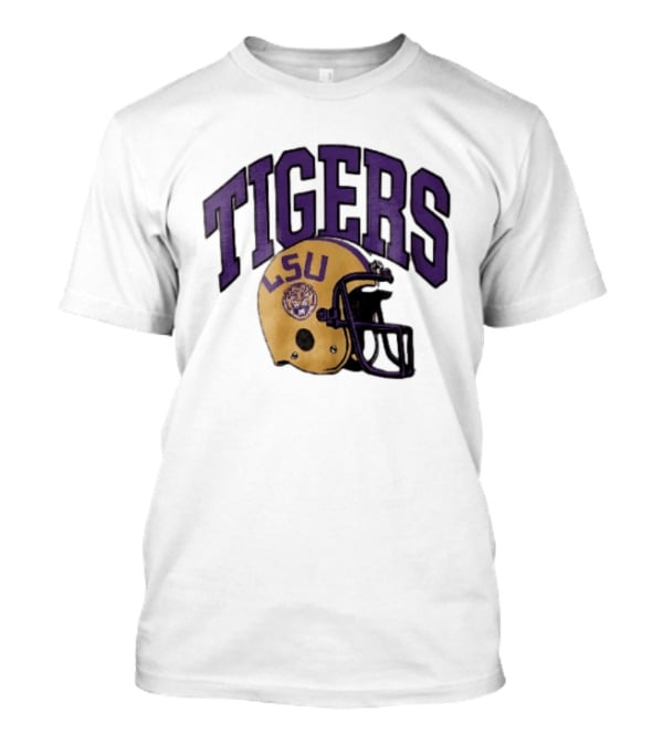LSU Tigers Yellow Football Helmet Purple Arched Letters NCAA T-Shirt
