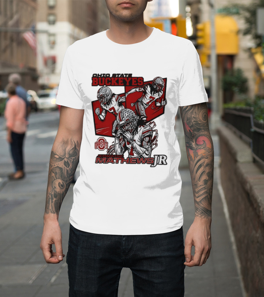 Ohio State Buckeyes Jermaine Mathews Jr. Comic Football Action T-Shirt