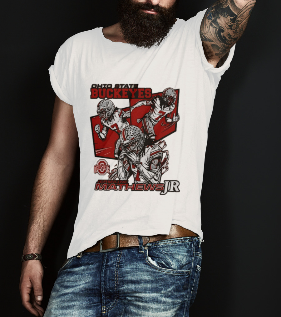 Ohio State Buckeyes Jermaine Mathews Jr. Comic Football Action T-Shirt