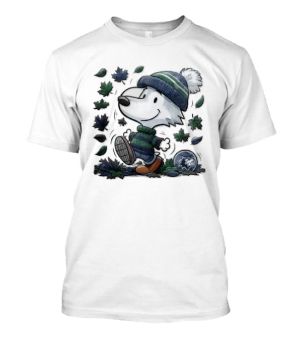Minnesota Timberwolves Snoopy Beanie Boots Falling Leaves Cartoon T-Shirt