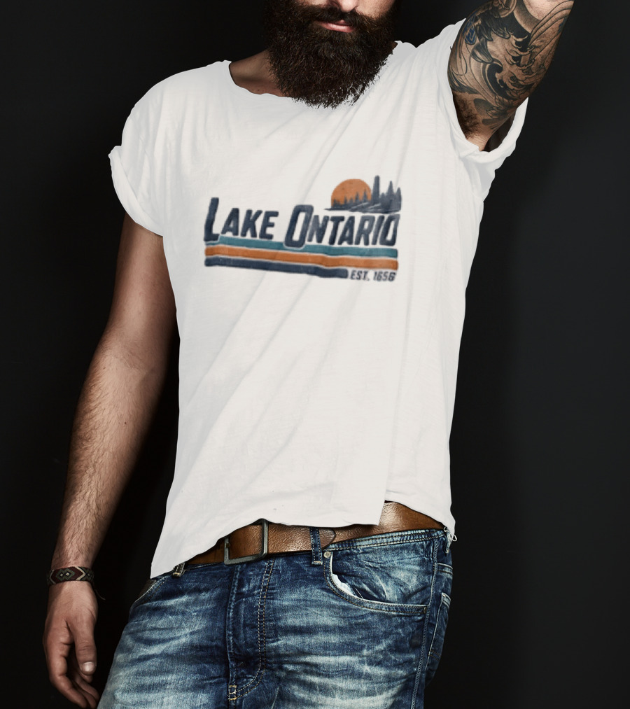 Lake Ontario Sunset Lighthouse EST 1656 Pine Trees T-Shirt