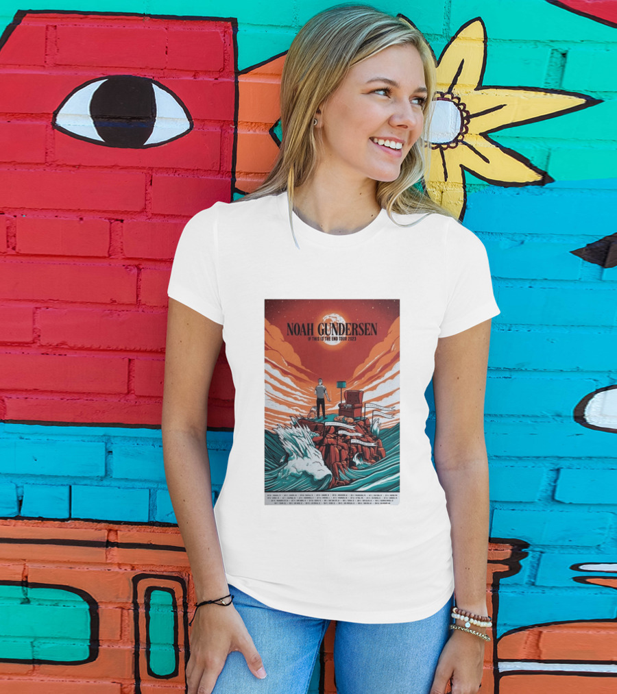 Noah Gundersen If This Is The End Tour 2023 Dramatic Ocean Waves Red Sky T-Shirt