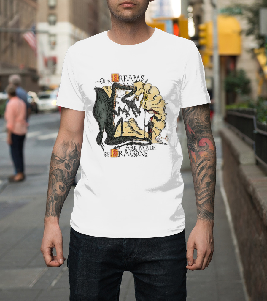 Our Dreams Are Made Of Dragons Artwork Yellow Red Black Fantasy T-Shirt