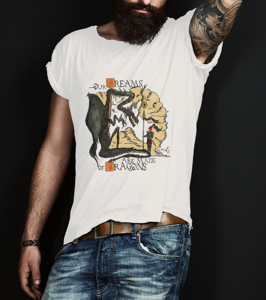 Our Dreams Are Made Of Dragons Artwork Yellow Red Black Fantasy T-Shirt