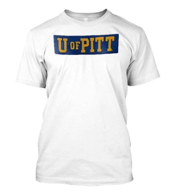 U Of Pitt Blue Wooden Board Yellow Lettering T-Shirt