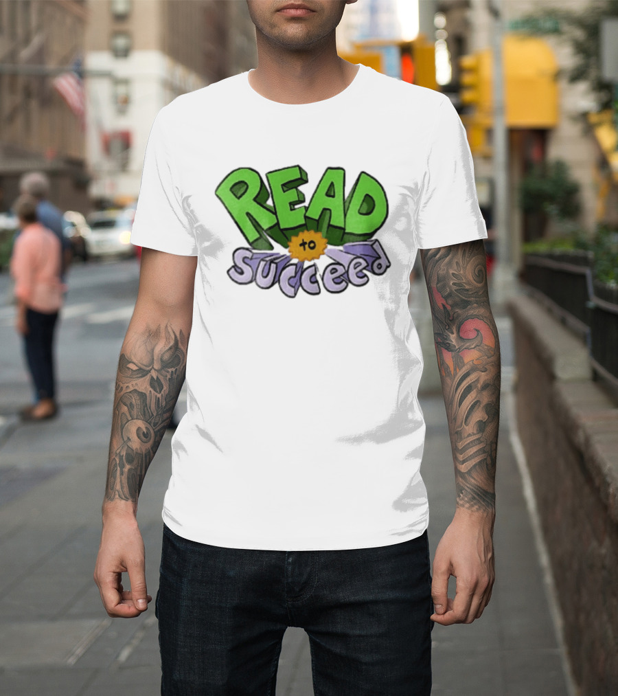 Read To Succeed Green Purple 3D Block Orange Burst Cartoon T-Shirt