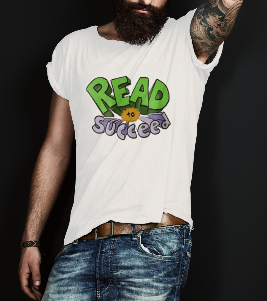 Read To Succeed Green Purple 3D Block Orange Burst Cartoon T-Shirt