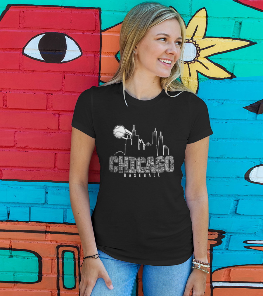 Chicago Skyline Baseball Windy City Searchlight T-Shirt