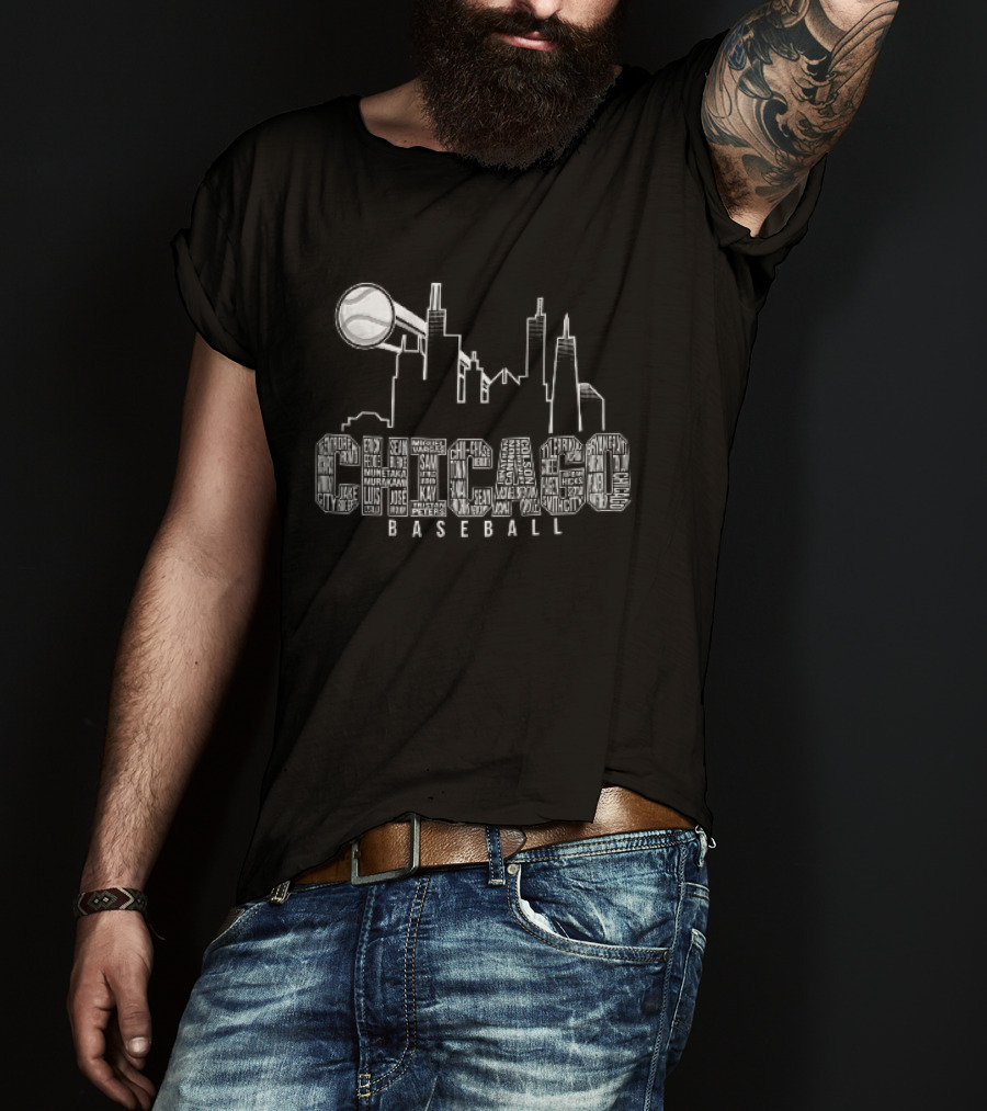 Chicago Skyline Baseball Windy City Searchlight T-Shirt
