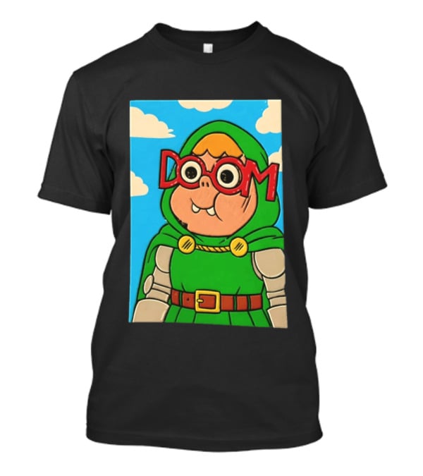 Clarence Doctor Doom Cartoon Crossover DOOM Glasses Green Hood Clouds T-Shirt